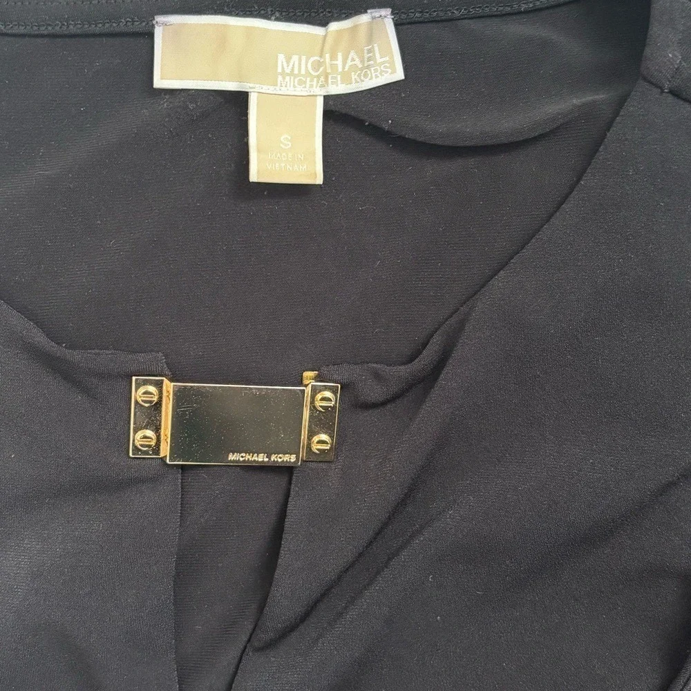 Michael Kors Black Statement Tank Top with Gold Bar Detail | Size Small
